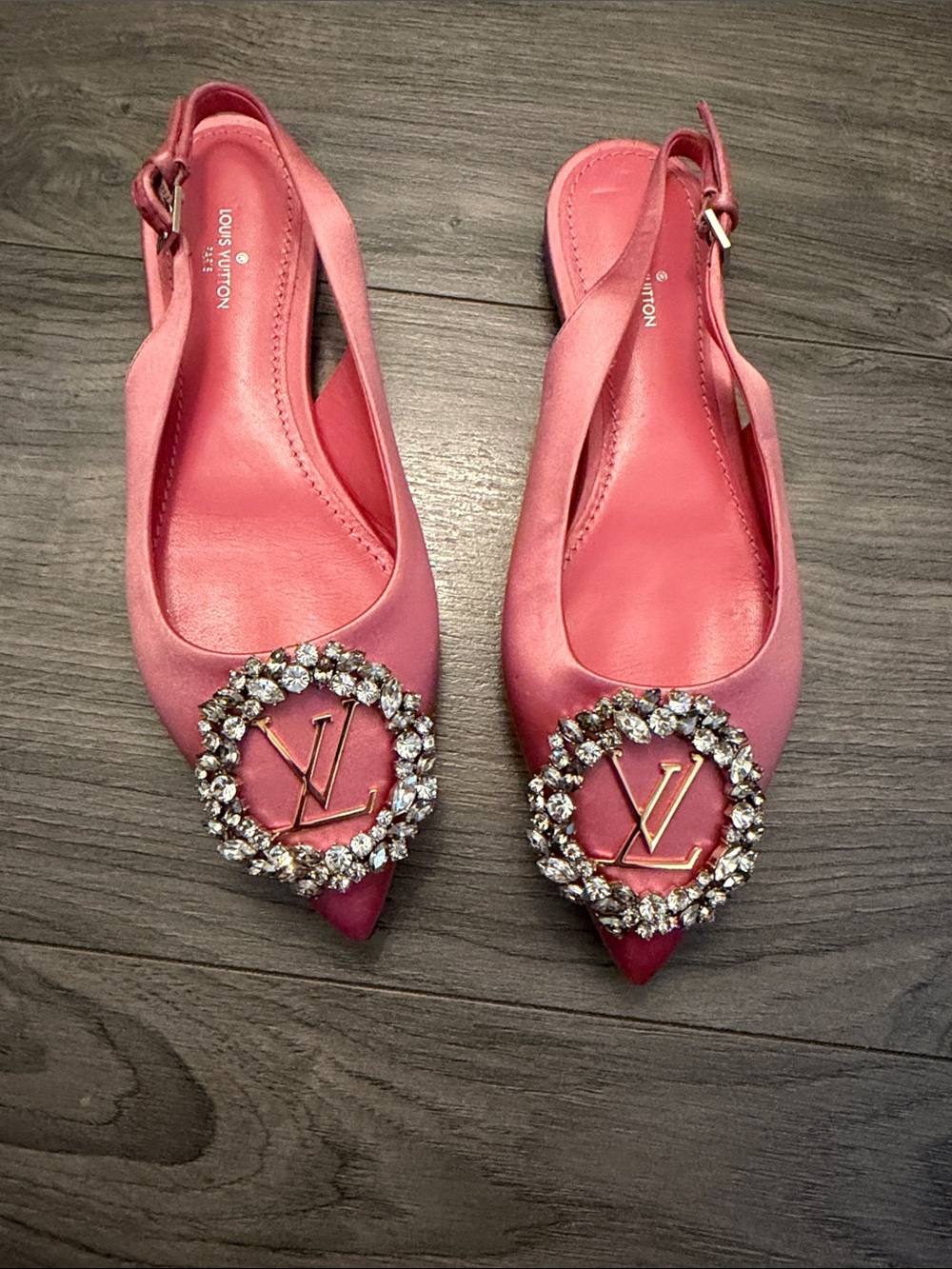 Louis Vuitton Pink Crystal-Embellished Slingback Flats